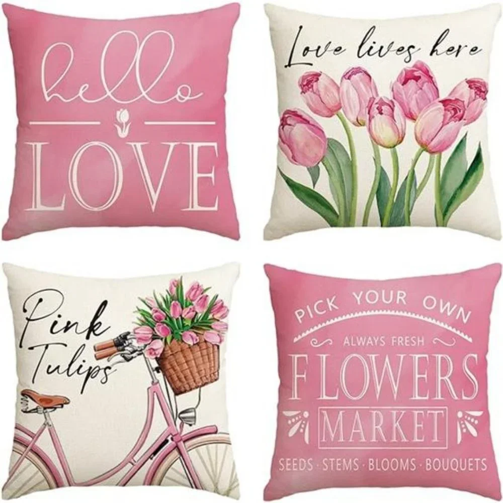 Floral Decorative Throw Pillow Covers Pink Accent Cases Cottage Spring Decor 18" - Picture 9 of 9
